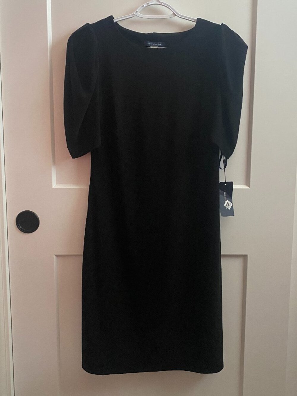 NWT Tommy Hilfiger Black Midi Dress Size 2 | Ruched Sleeve LBD | Cocktail Dress - Picture 2 of 8